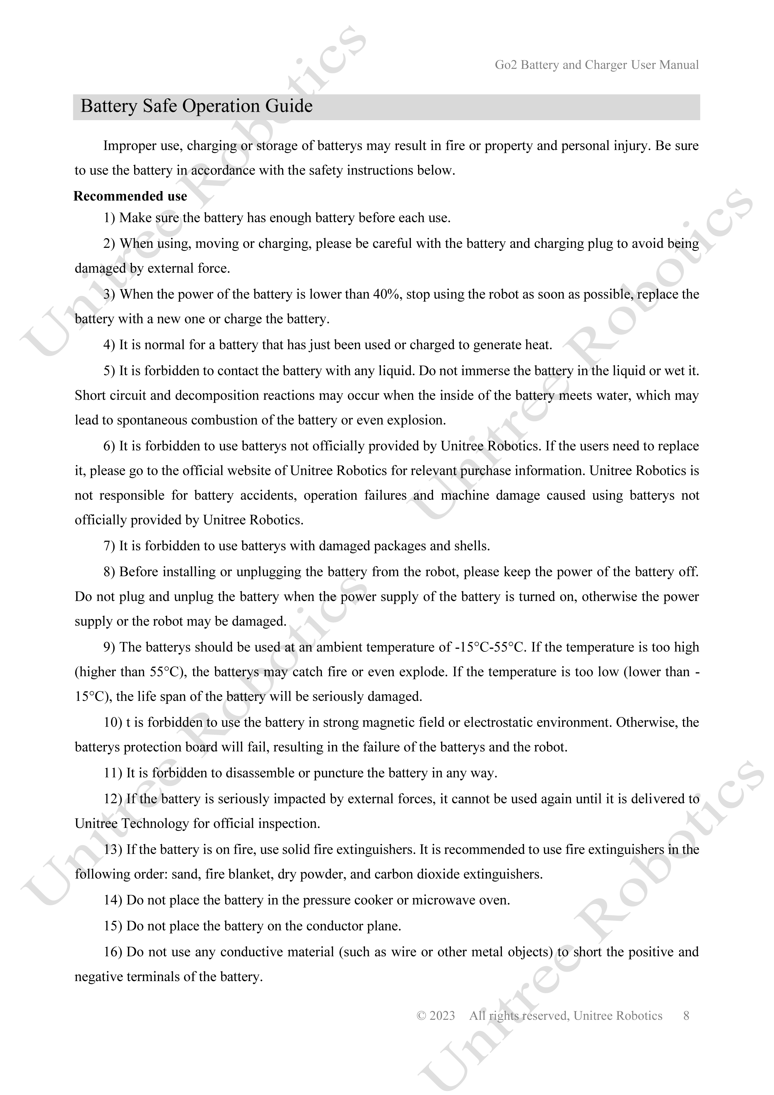 Unitree Go2 Battery and Charger Manual page 8