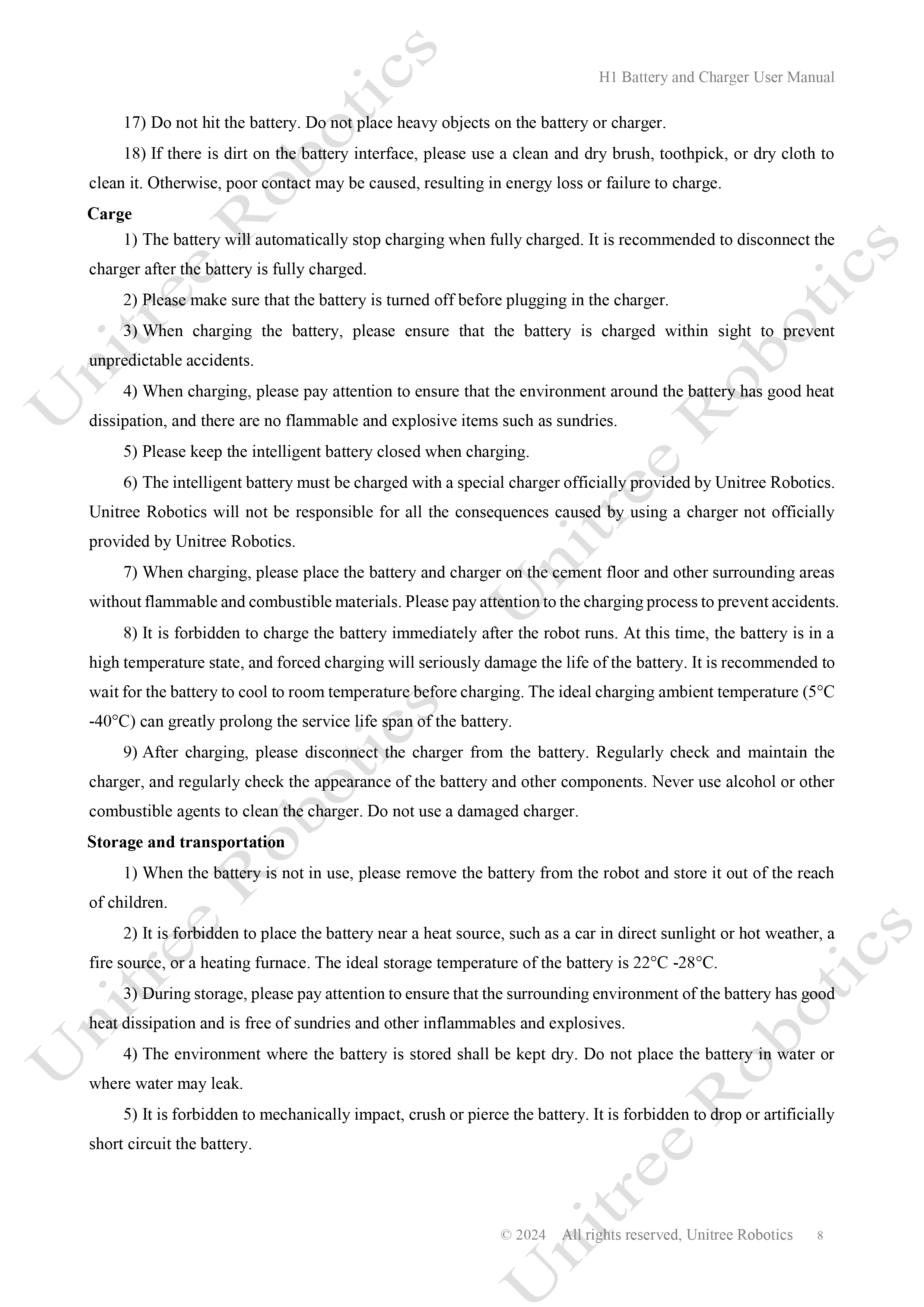 Unitree H1 Battery and Charger Manual page 8