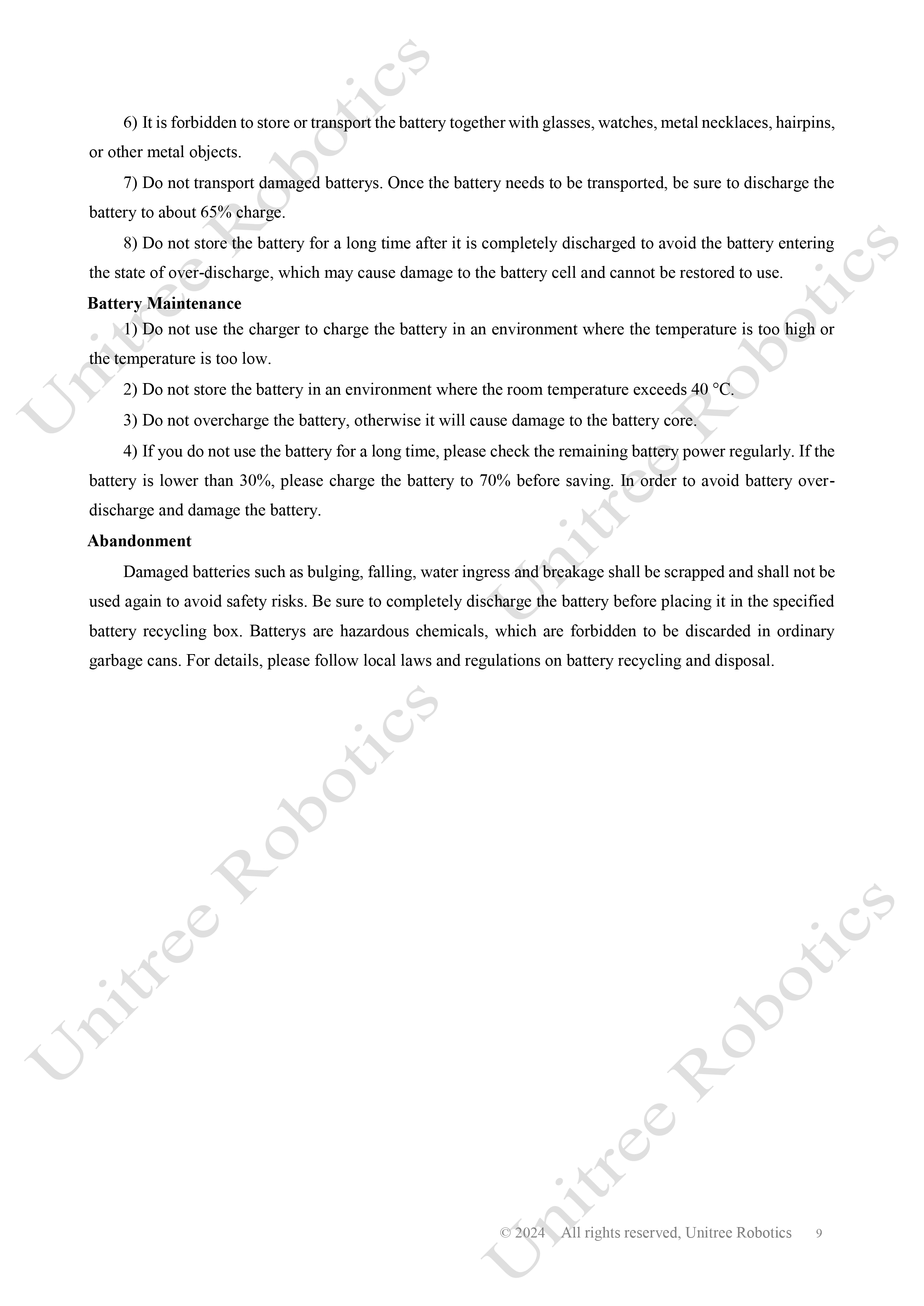 Unitree H1 Battery and Charger Manual page 9