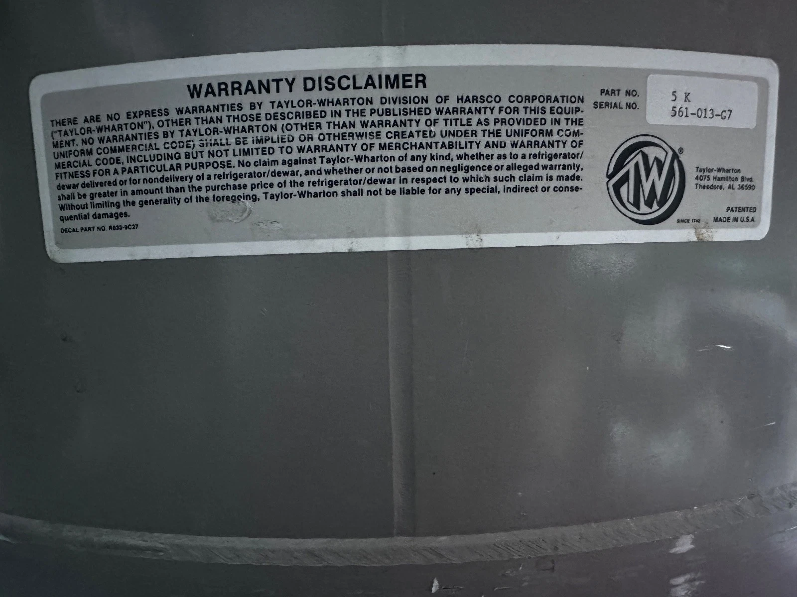 Taylor-Wharton K Series 5K Cryogenic Liquid Nitrogen Storage Tank Dewar — photo 6 of 8