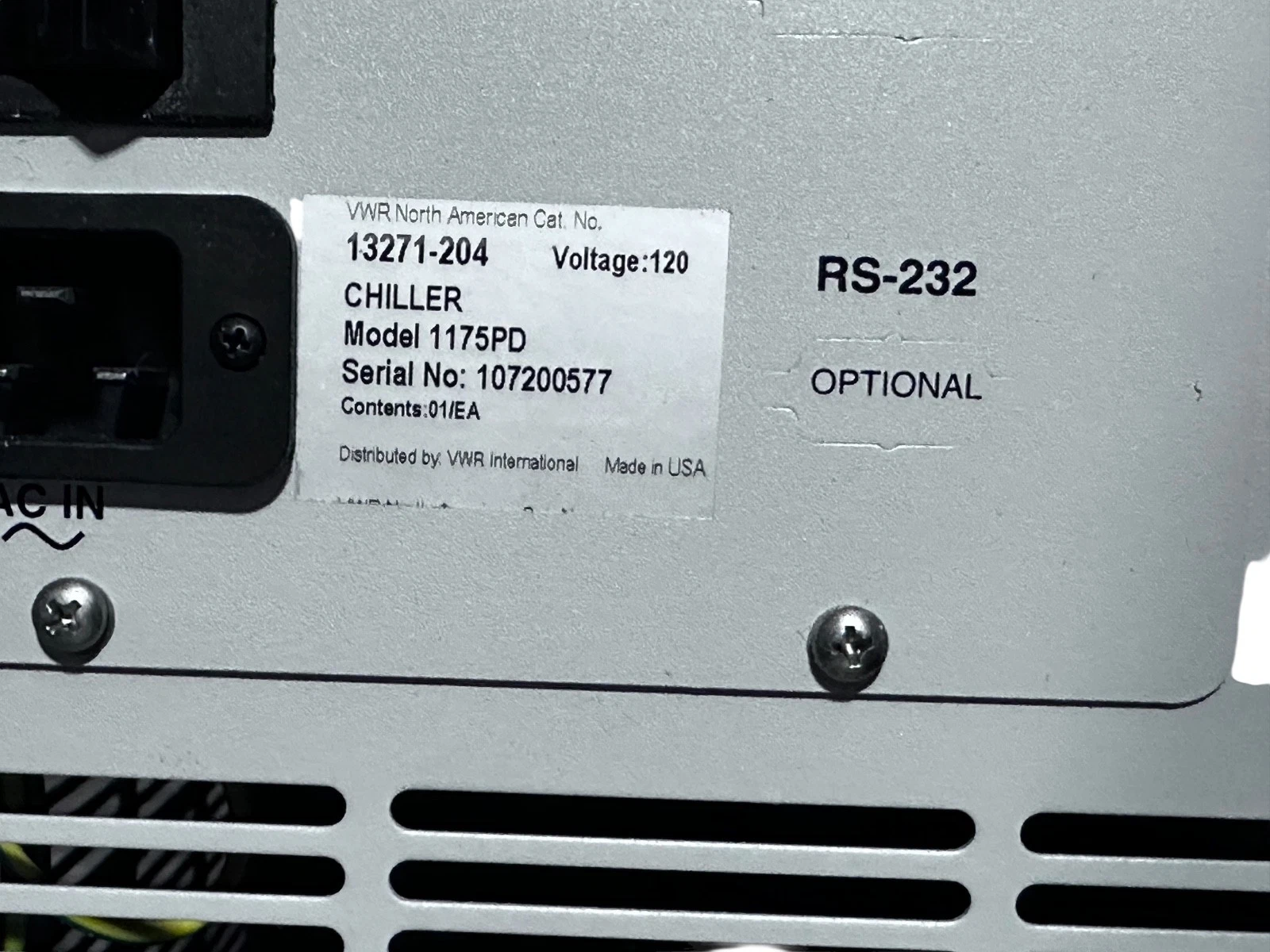 VWR Recirculating Chiller – Model 1175PD – 120V – Tested & Working — photo 8 of 8