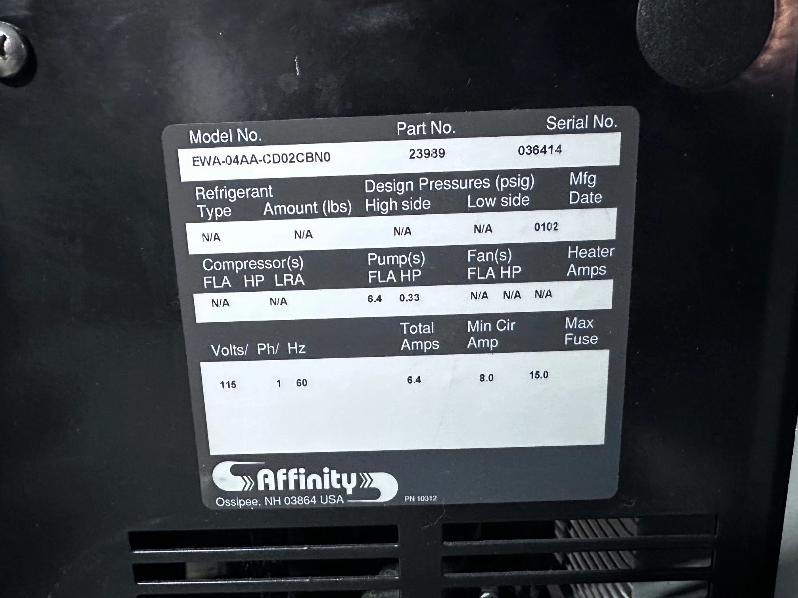 Affinity EWA-04AA-CD02CBN0 Recirculating Water Chiller 115V – Tested & Working — photo 8 of 8