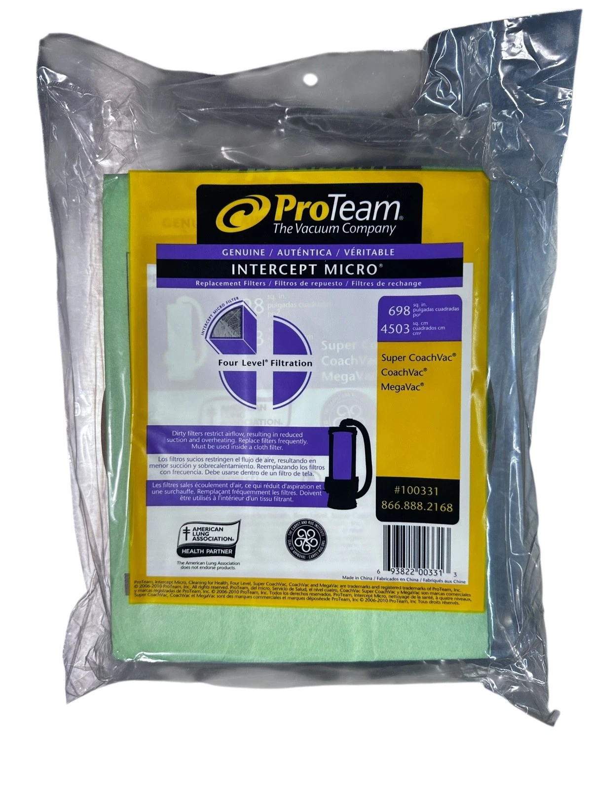 10 PACK PROTEAM THE VACUUM COMPANY INTERCEPT MICRO FILTER BAG # 100331 — photo 2 of 6
