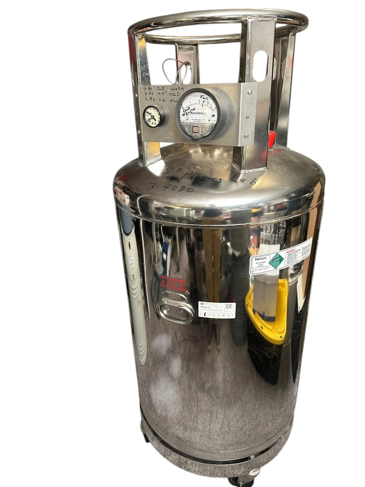 Cryenco 100 LHE Liquid Helium Dewar Cryogenic Storage Tank w/ Pressure Gauge — photo 3 of 9