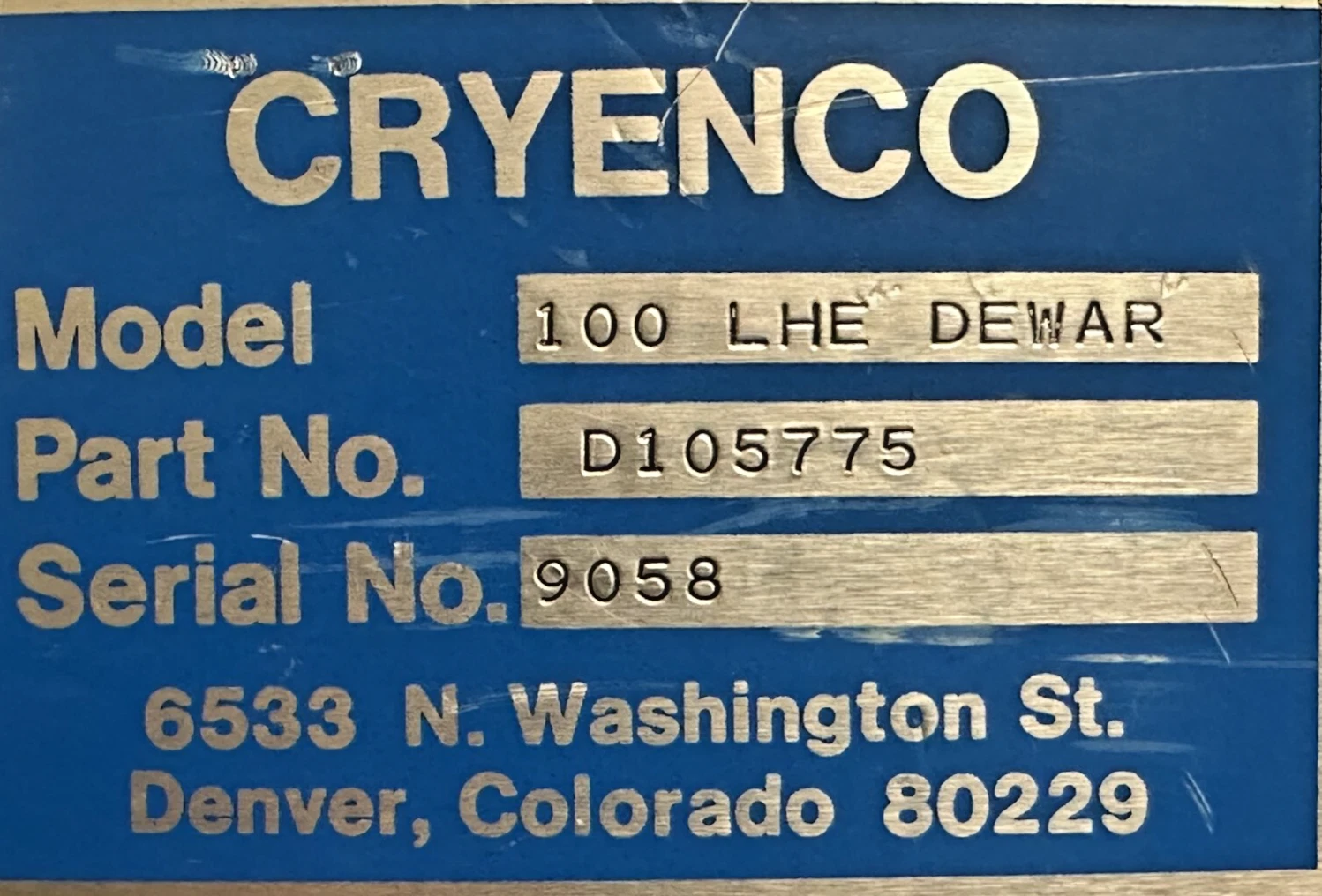 Cryenco 100 LHE Liquid Helium Dewar Cryogenic Storage Tank w/ Pressure Gauge — photo 9 of 9