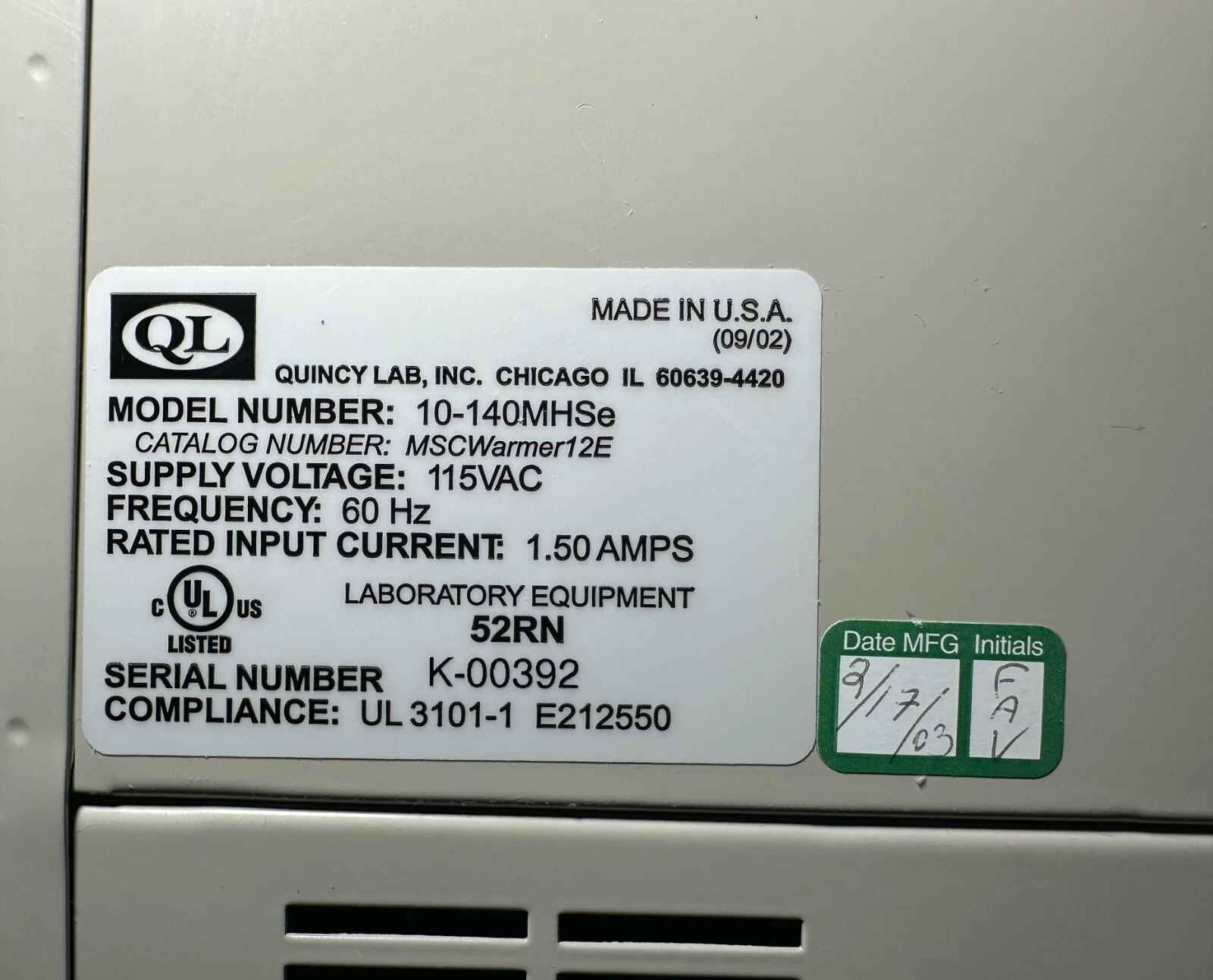 Medline ReadyBath Warmer MSCWARMER 12E | Quincy Lab 10-140MHSe | 115V | Tested — photo 5 of 11