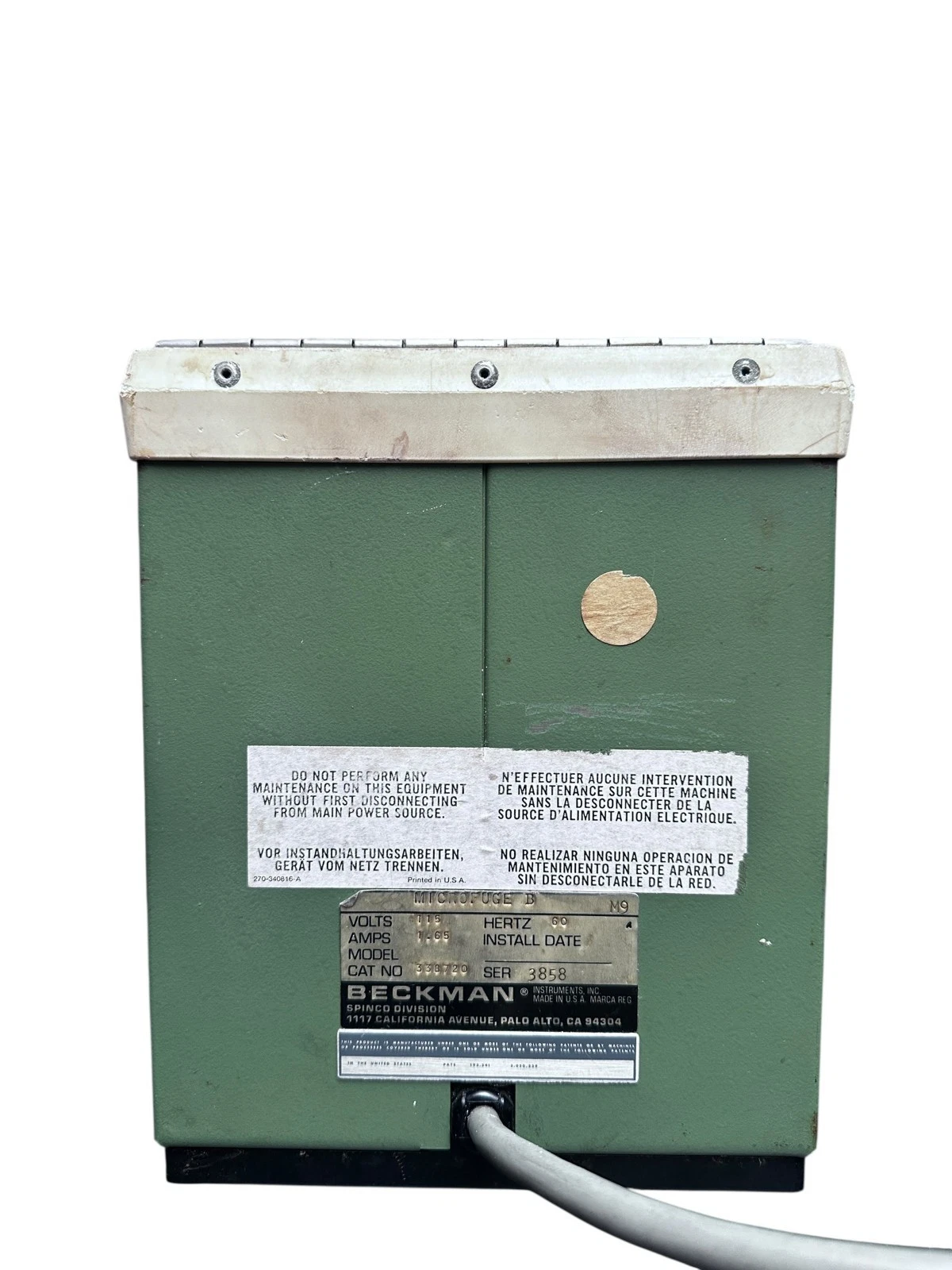 Beckman Microfuge B Centrifuge – 115V, 1.65A, Working – Model 338720 — photo 3 of 7
