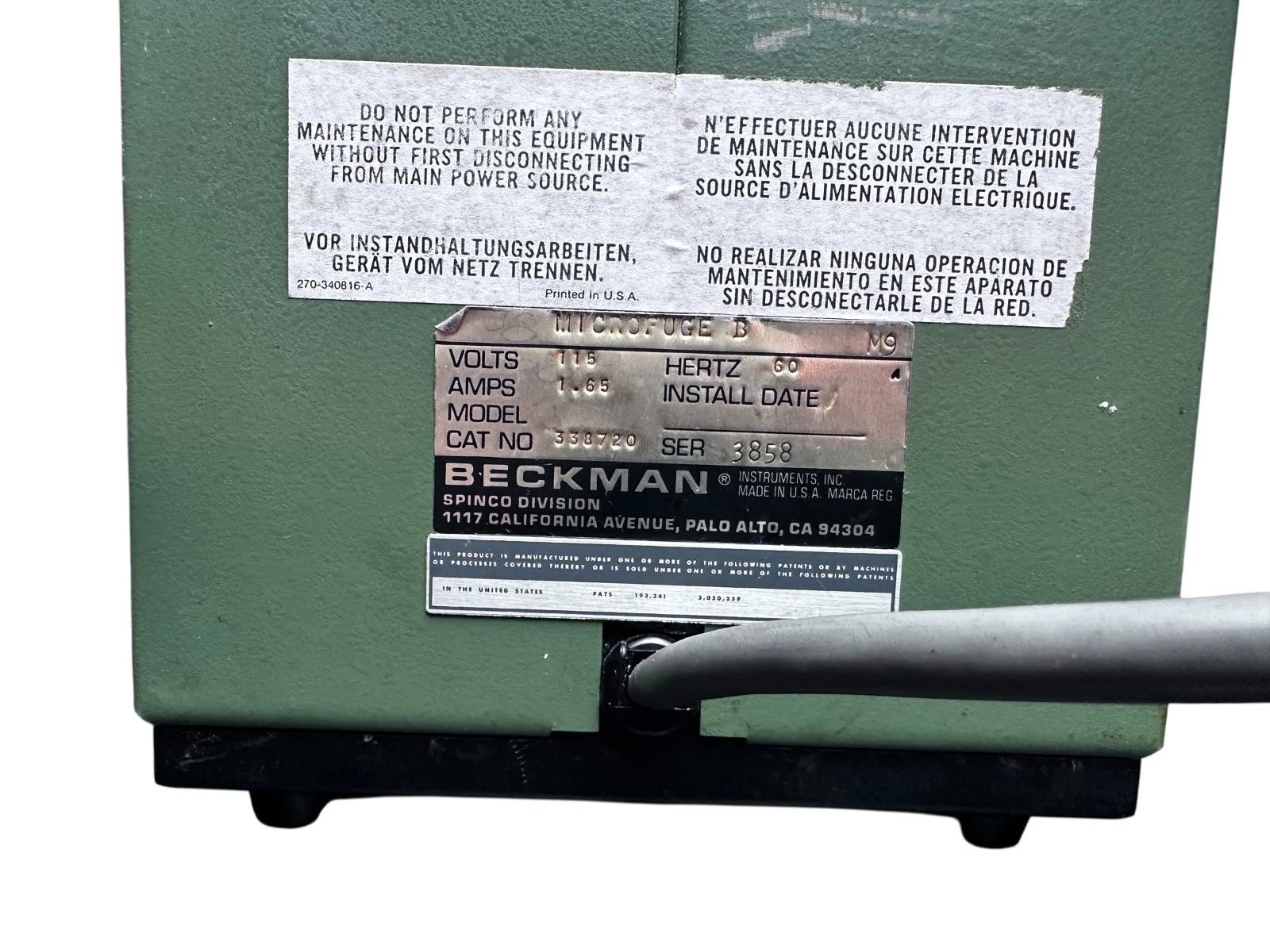 Beckman Microfuge B Centrifuge – 115V, 1.65A, Working – Model 338720 — photo 4 of 7