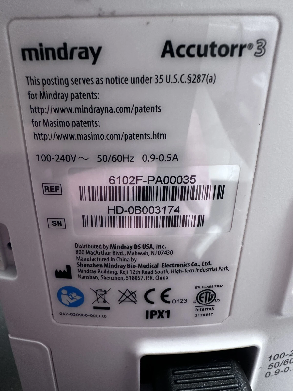 Mindray Accutorr 3 Vital Signs Monitor – Tested & Working – Includes Power Cord — photo 8 of 9
