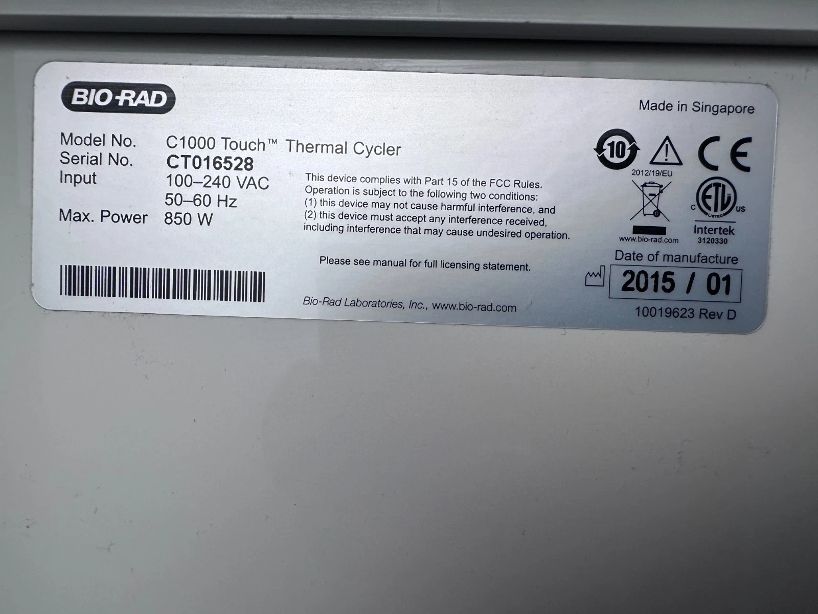 Bio-Rad C1000 Touch Thermal Cycler Dual 48-Well Block – Excellent Condition — photo 13 of 13