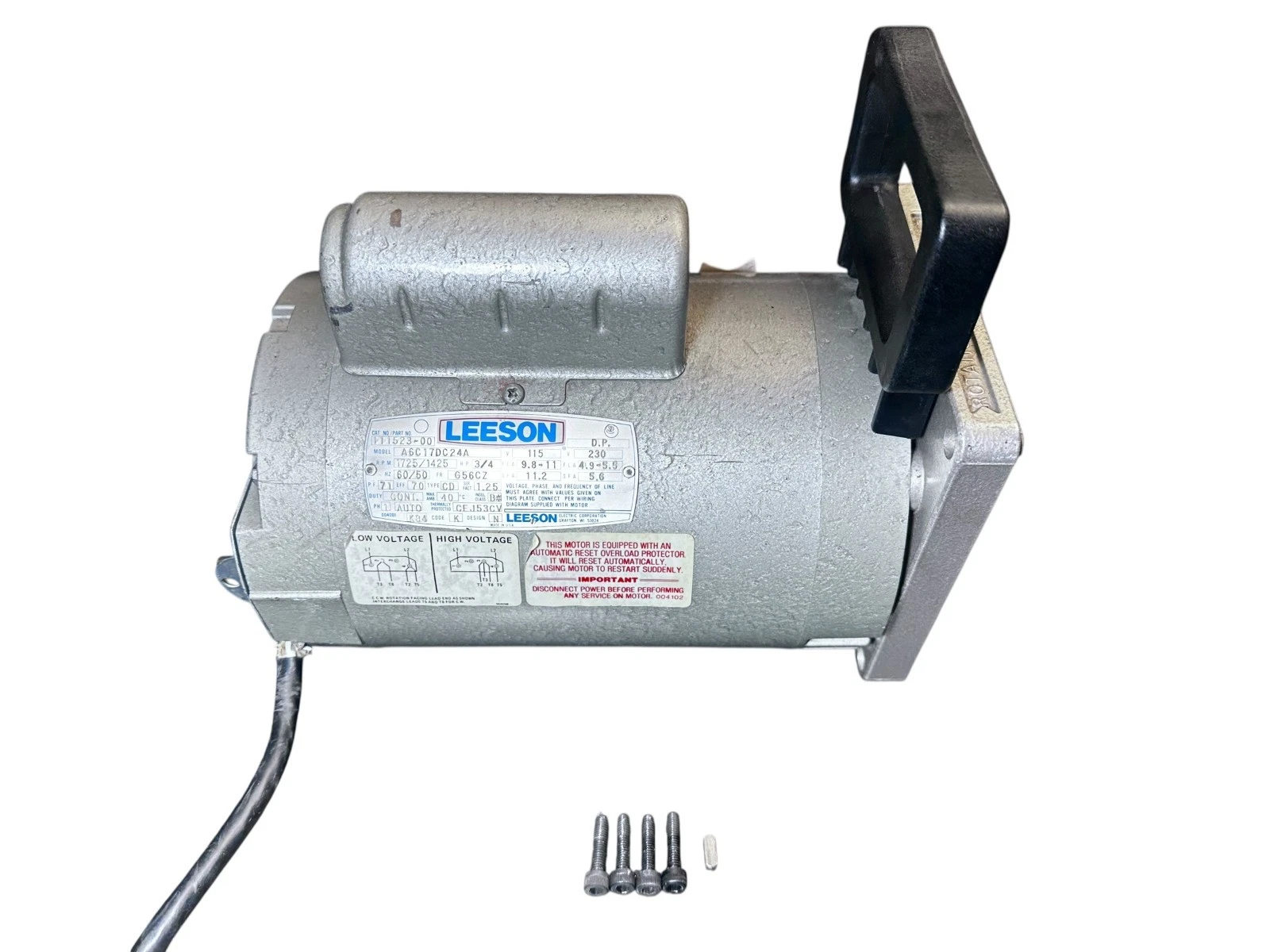 Leeson Electric Motor A6C17DC24A – 3/4 HP, 115/230V – from Edwards E2M-12 Pump — photo 7 of 13