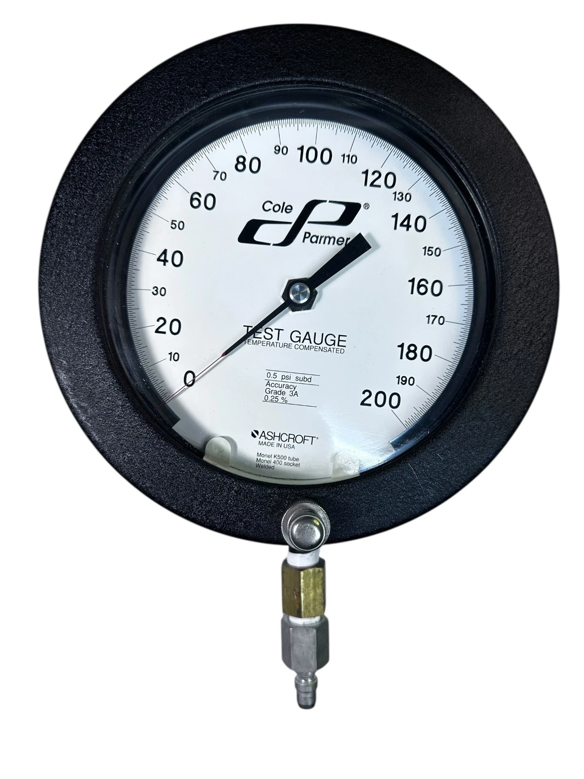 Cole Parmer / Ashcroft 200 PSI Test Gauge – Grade 3A 0.25% Accuracy – Made in US