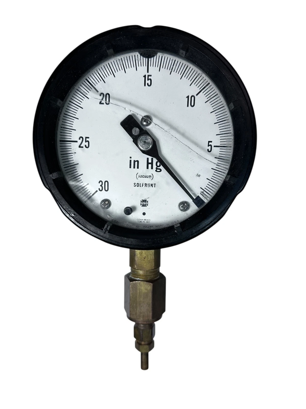 USG Solfrunt 0–30 inHg Vacuum Gauge Industrial Brass Connection USA