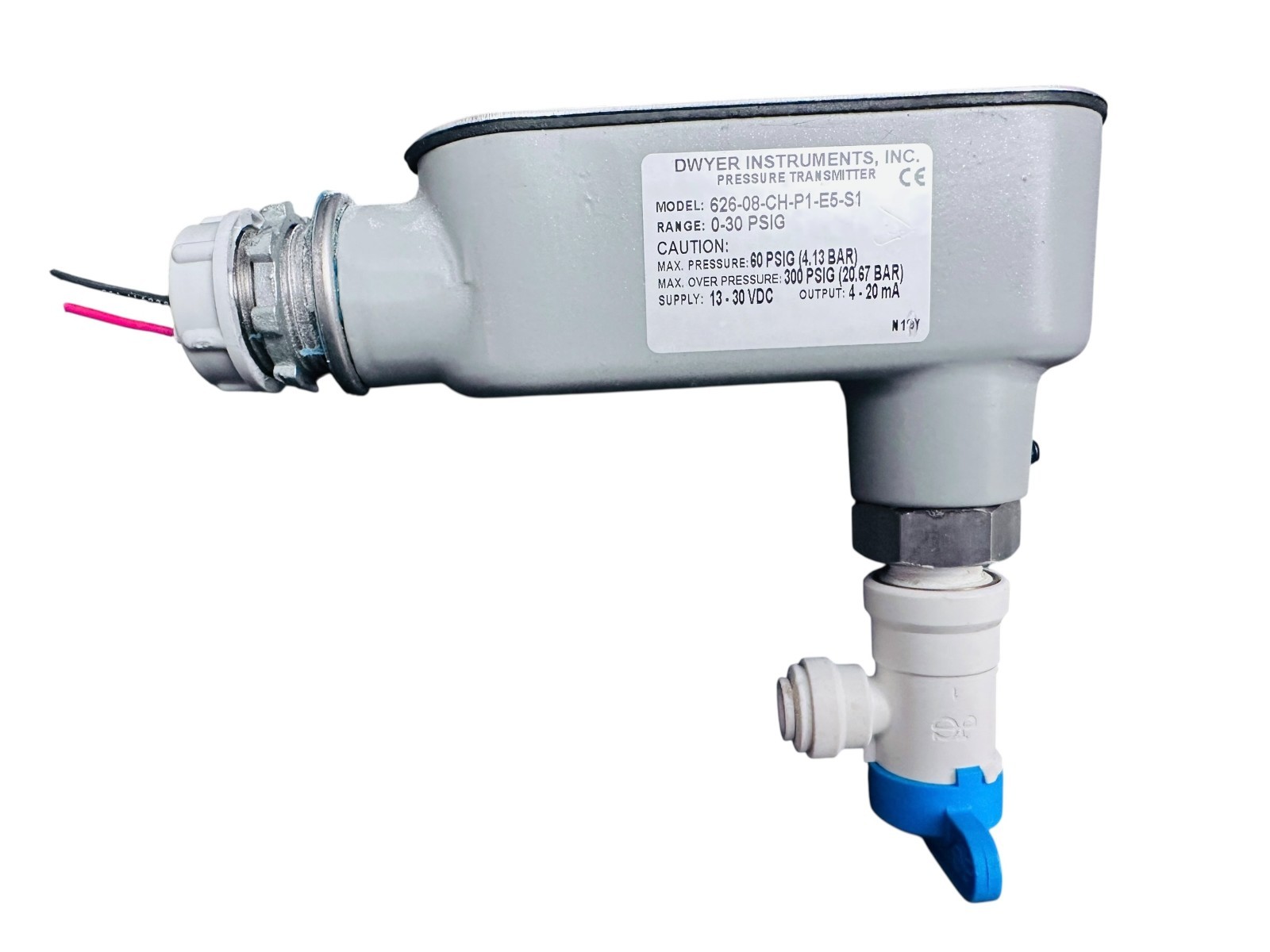 Dwyer 626-08-CH-P1-E5-S1 Pressure Transmitter 0–30 PSIG 4-20mA 13-30VDC available from Noble Lab Trade