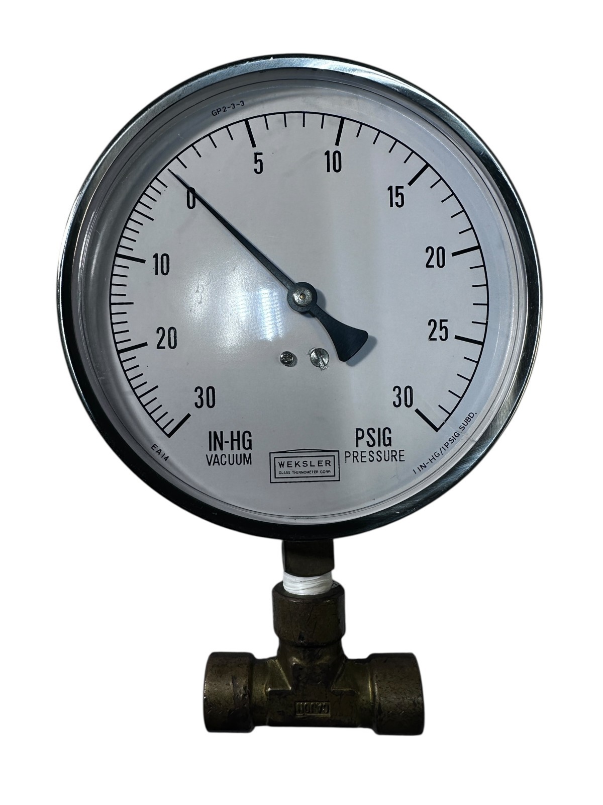 Weksler 4.5" Pressure Vacuum Gauge 0–30 PSIG / 30 IN-HG Brass Tee Mount Tested available from Noble Lab Trade