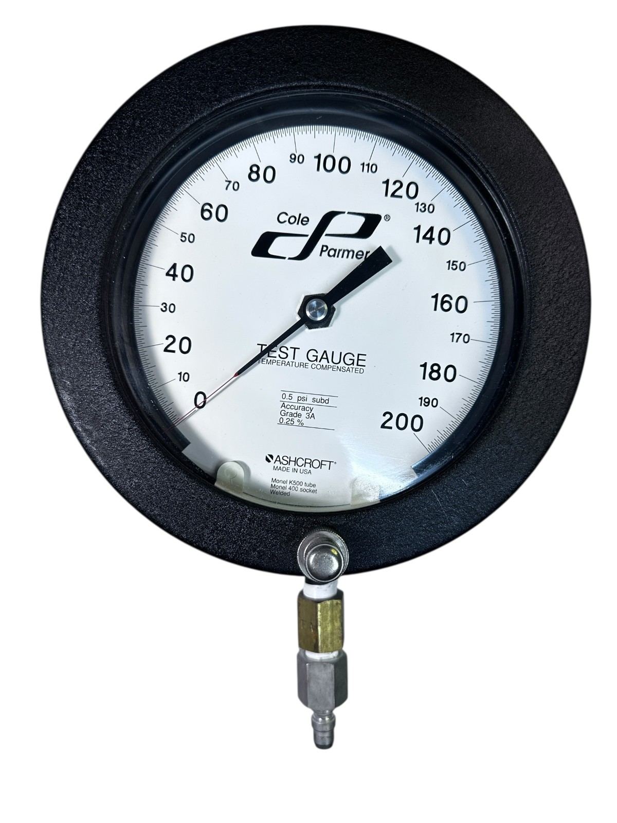 Cole Parmer / Ashcroft 200 PSI Test Gauge – Grade 3A 0.25% Accuracy – Made in US available from Noble Lab Trade