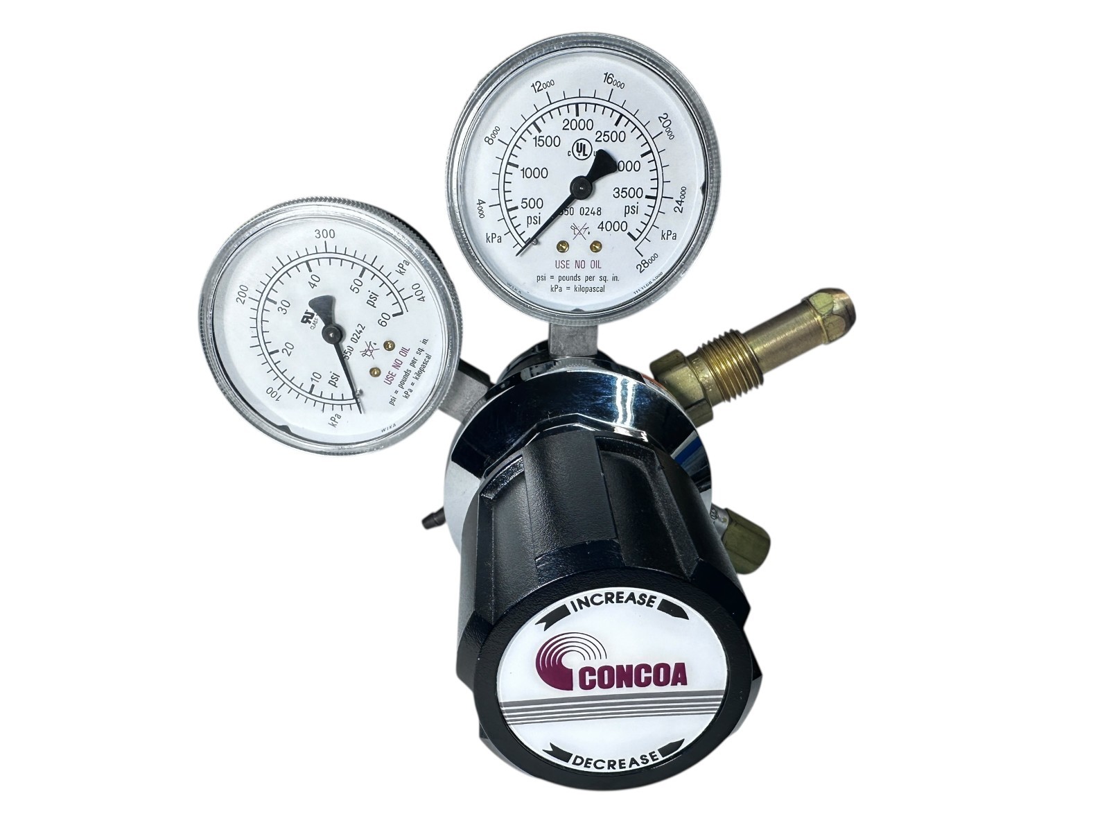 CONCOA 2122301-01-0XB High Pressure Gas Regulator Dual Gauge 4000 PSI USA available from Noble Lab Trade