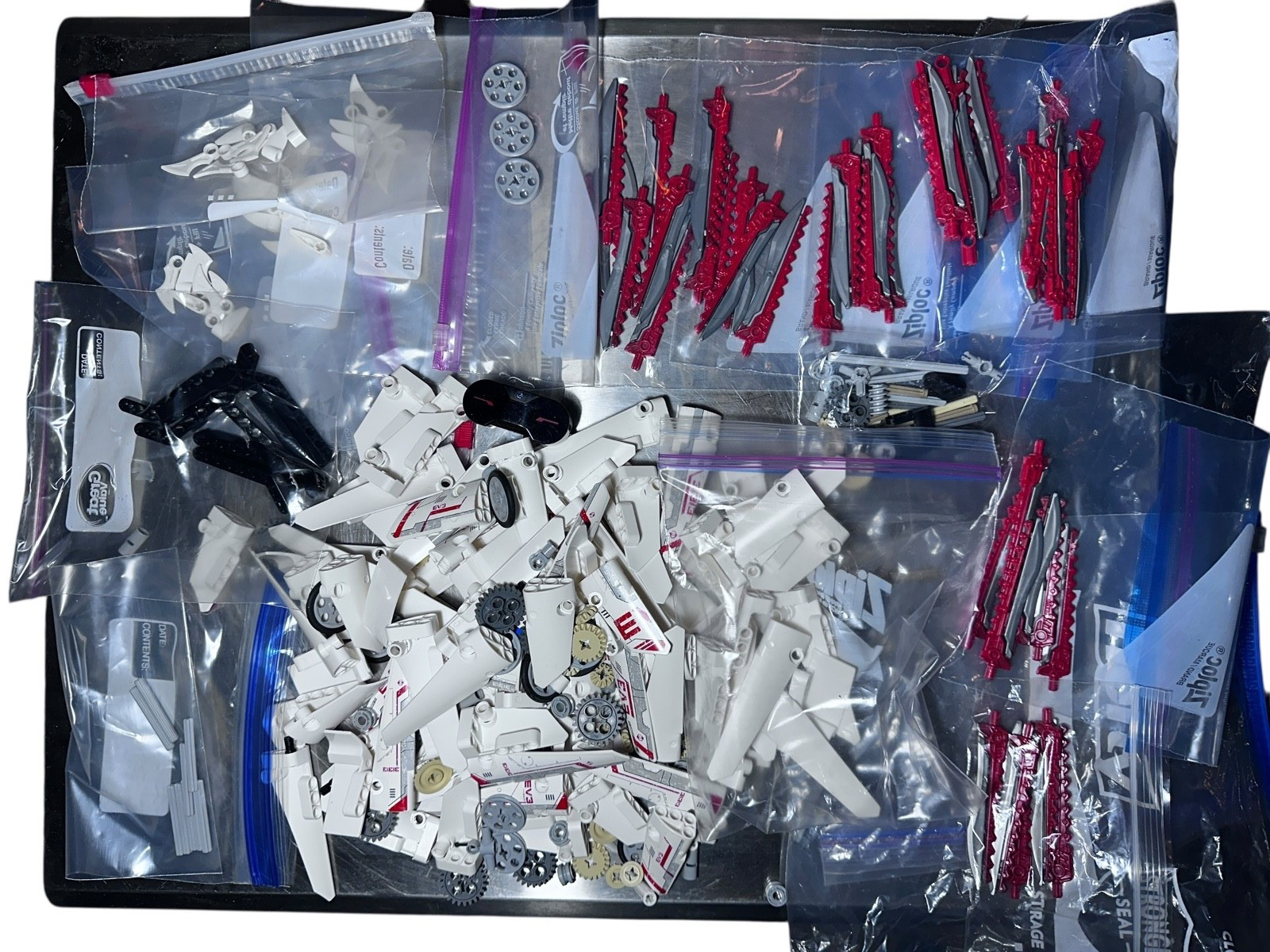 Large LEGO Technic Parts Lot – White & Red Panels, Gears, Blades, Connectors available from Noble Lab Trade