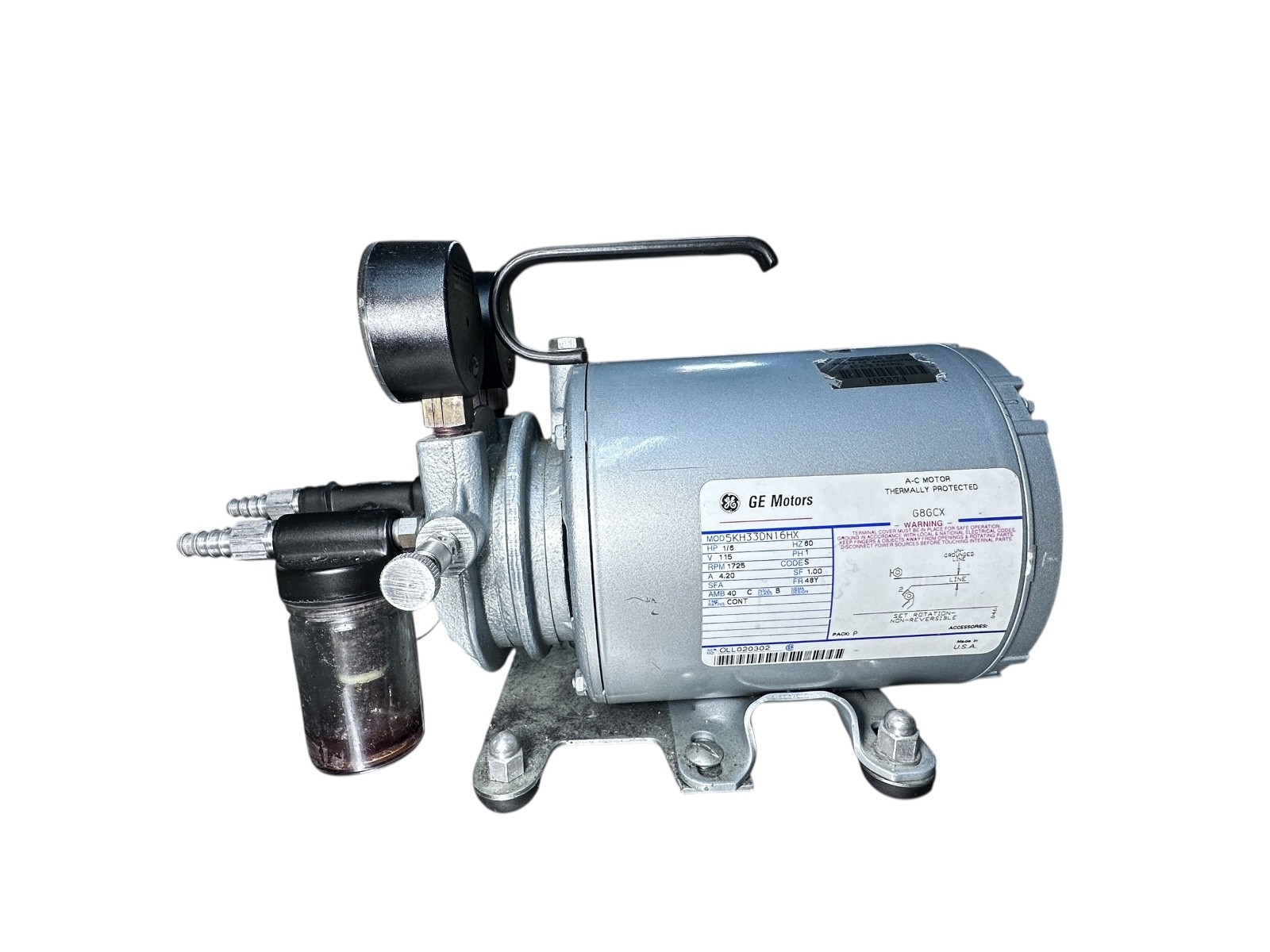 Gast Vacuum / Pressure Pump w/ GE Motor 1/6 HP | Dual Gauges | Laboratory Unit available from Noble Lab Trade