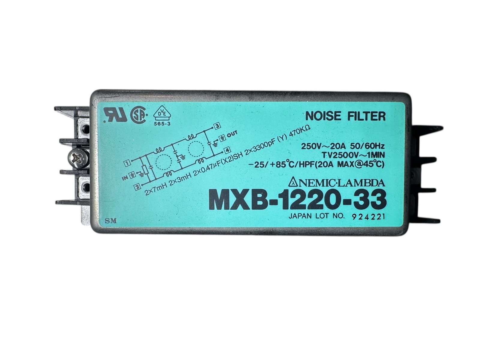 Nemic Lambda MXB-1220-33 Noise Filter | 250V 20A EMI/RFI Line Filter | Japan available from Noble Lab Trade