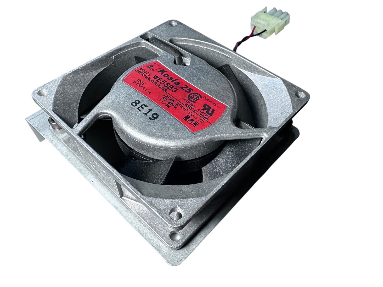 Koala 25 WE5B3 AC Cooling Fan 100V Japan Servo w/ Metal Mounting Bracket available from Noble Lab Trade