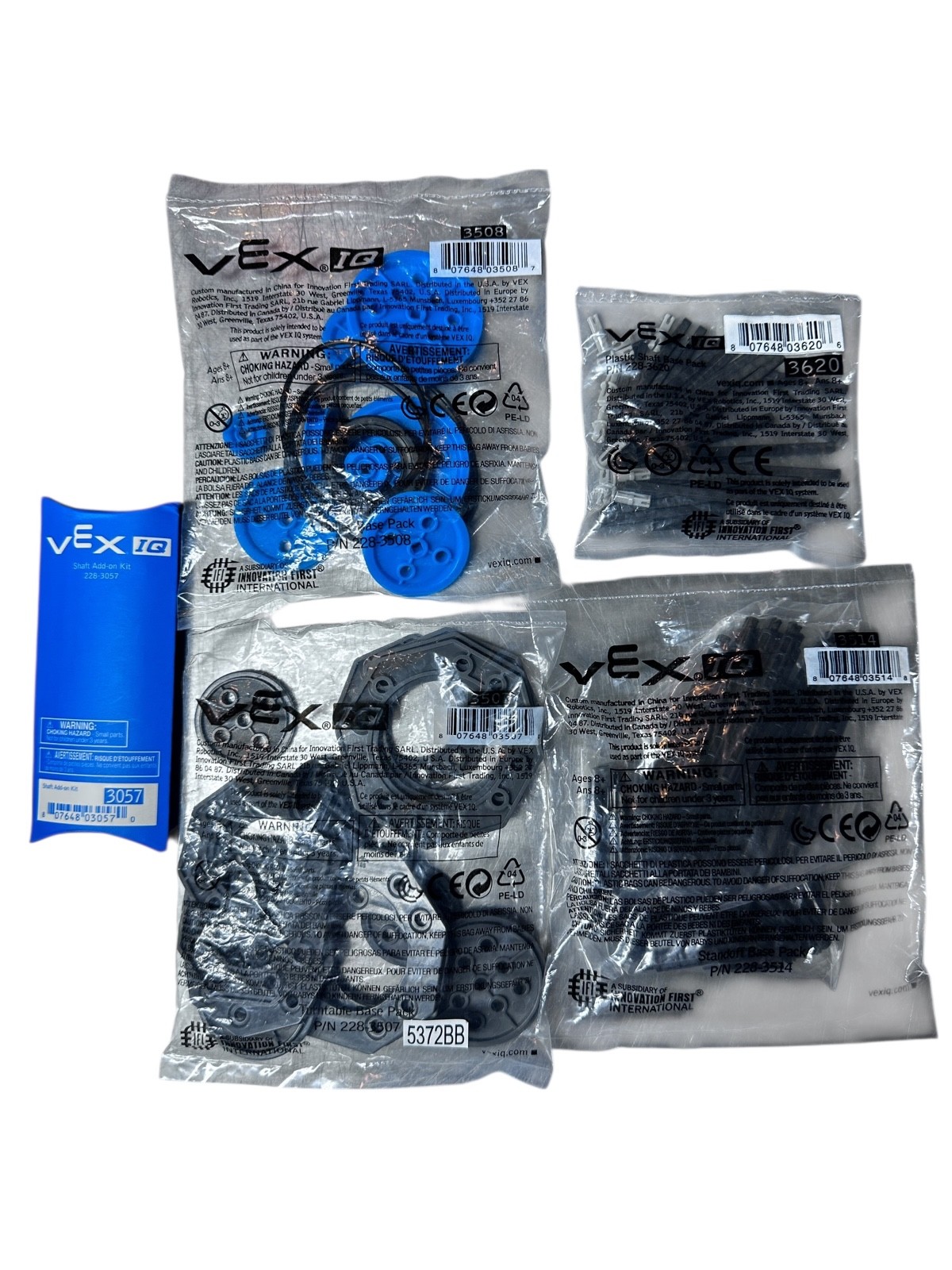 VEX IQ Robotics LOT Base Packs – NOS – Parts #3057, 3507, 3508, 3514, 3620 available from Noble Lab Trade